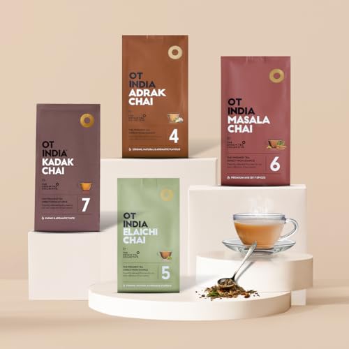OT India Trial Pack - Adrak Chai, Elaichi Tea, Masala Chai & Kadak Chai | Natural, Healthy, Energizing Tea (200 gm x Pack of 4)