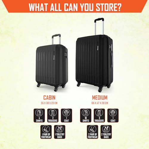 Image of Safari Genius Alley Set of 2 (Cabin + Medium) Trolley Bags Hard Case Polypropylene, 4 Spinner Wheels, 360 Degree Wheeling Luggage, Travel Bag, Suitcase for Travel, Trolley Bags for Travel, Black