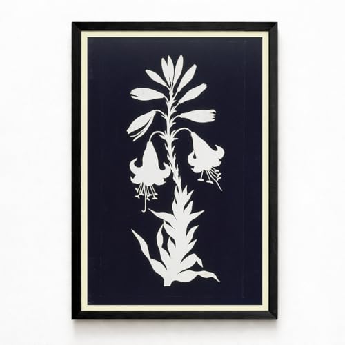 Lily Botanical Silhouette Wall Art Print Poster, Vintage Floral Illustration