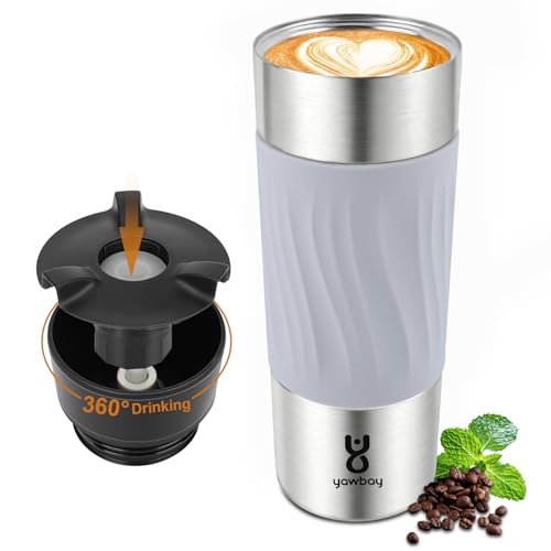 Image of Travel Coffee Mug Spill Proof,17 Oz Travel Mug with 360Drinking Lid,Double Wall Vacuum Insulated Coffee Travel Mug Stainless Steel Thermal Coffee Thermos Mugs for Hot and Cold Drinks(Grey)