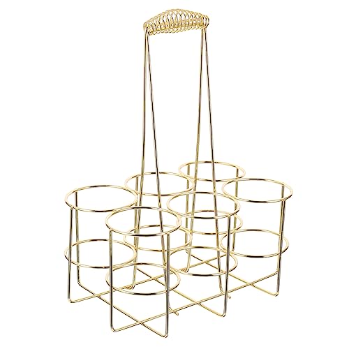 BIUDECO Metal Beer Bottle Carrier Rack Wine Bottle Basket Gold Small Size Portable for Bbq Outdoor Use