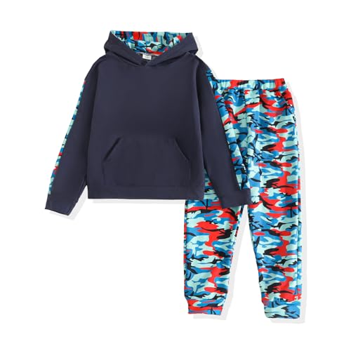 Image of KIDLAGA Toddler Boy Clothes Long Sleeve Hoodie Sweatsuits Tops and Pants Boys Fall Winter Color Block Outfits Set 5-12 Years