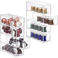 DAIRYCOF 2 Stück Aufbewahrungsschublade für Kaffeekapseln-transparenter Kaffeekapselhalter-Kompatibel mit Nespresso Kapseln-24.7 x 17.6 x 6,6 cm-Acryl Aufbewahrung mit 4 Schubladen (2, Transparenter)