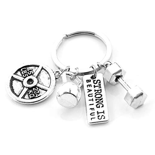 Fitness Gym Keyring with Quotes Weight plate Dumbbell and Kettlebell