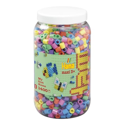 Hama Perlen 8541 Boîte de Perles à Repasser Contenant Environ 1400 Maxi-Perles de Bricolage Colorées d'un Diamètre de 10 mm dans Un Mélange de Pastels,...