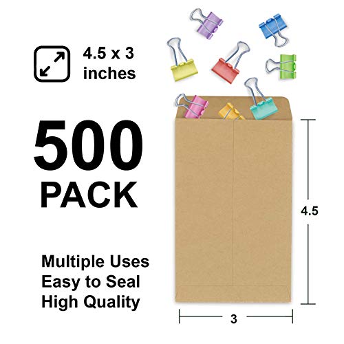 Coin Envelopes, 500 Pack Kraft Seed Envelopes, Small Parts Envelopes With Gummed Seal, 4.5 X 3Inches #TOP2