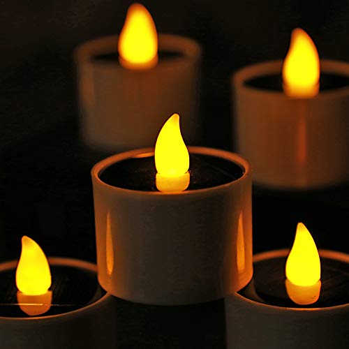 Milochic 6 peças de luzes de chá solares, impermeáveis, recarregáveis, velas de LED sem chama com se