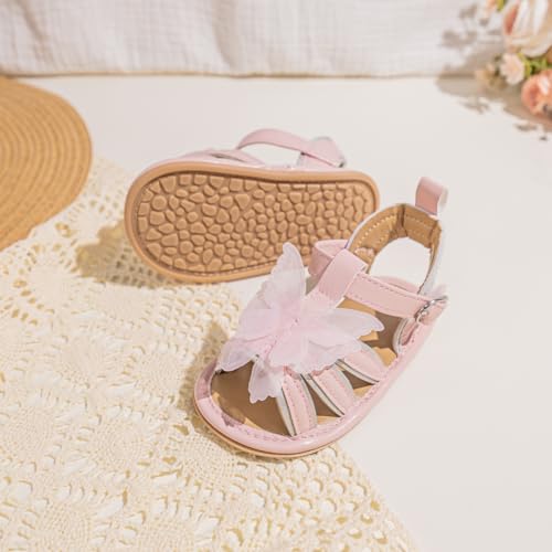 Image of Meckior Baby Toddler Infant Girls PU Leather Soft Open Toe Summer Sandals Flower Princess Flat Shoes