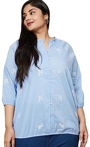 Image of Max Plus Size Women Embroidered Three-Quarter Sleeves Top