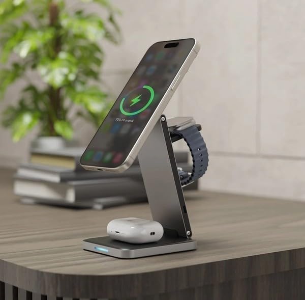 Image of Wireless Charging Stand | Wireless Charging Dock with Adjustable Stand | Smart Multi Device Fast Charging Holder with Space Saving Foldable Design | Foldable Fast Charger for Phone, Watch & Earbuds