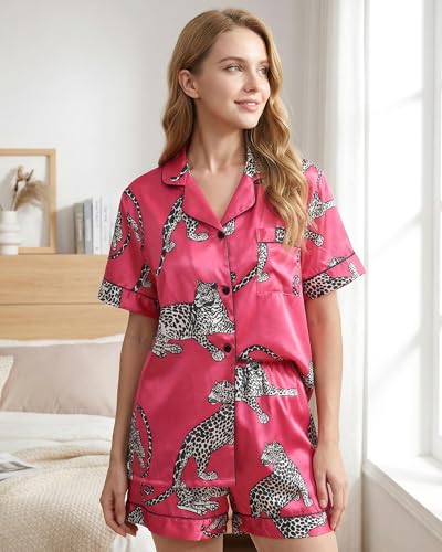 Image of HONGTEYA Pajamas for Women Set Silk Satin Pjs Lounge Shorts Set S-XXL