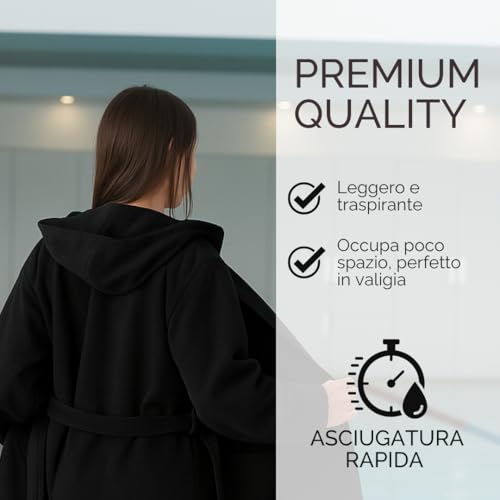 Puraluna Weicher Mikrofaser-Bademantel mit Kapuze und Outdoor-Tasche, Unisex, Schwarz , M
