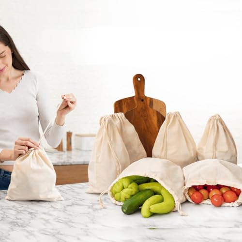 Organic Cotton Drawstring Muslin Produce Bags (Pack of 6)