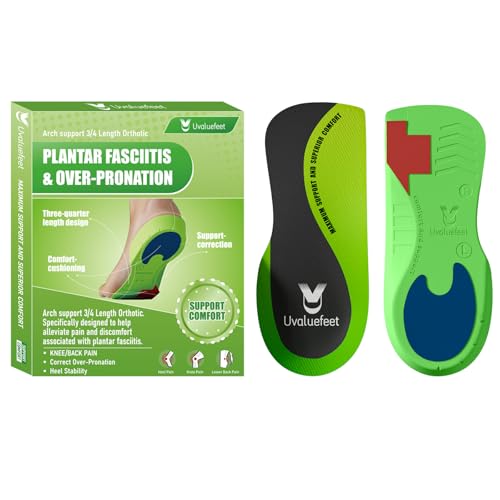 3/4 Length Orthotic Insoles for Plantar Fasciitis, Flat Feet, Overpronation, Achilles Tendonitis,Dual-Cushioning Pads Design for Heel Pain Relief,Medium High Arch Support Insoles for Women & Men-M