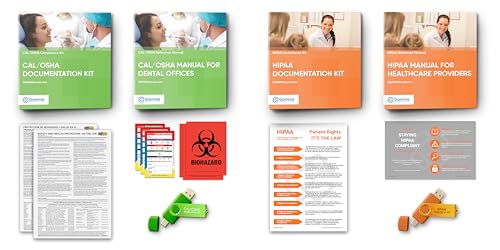 Cal/OSHA & HIPAA Package for Dental Offices: Hardcopy Manual (Regulations/Standards), Policies/Forms (USB), Training Outline/Test, Resource USB, Posters, Labels (California)