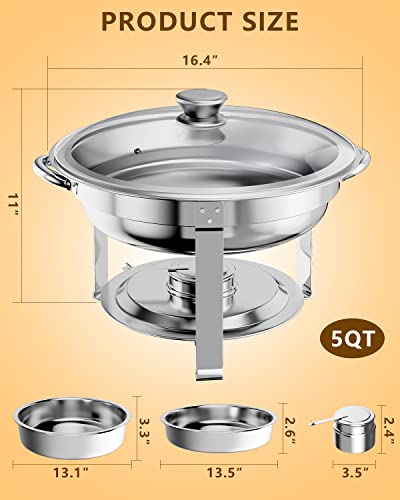 Halamine 5Qt Round Chafing Dish Buffet Set, 2 Pack Stainless Steel Chafing Dishes For Buffet With Glass Viewing Lid, Chafers And Buffet Warmers Sets Food Warmers For Parties, Events, Wedding, Camping #TOP2