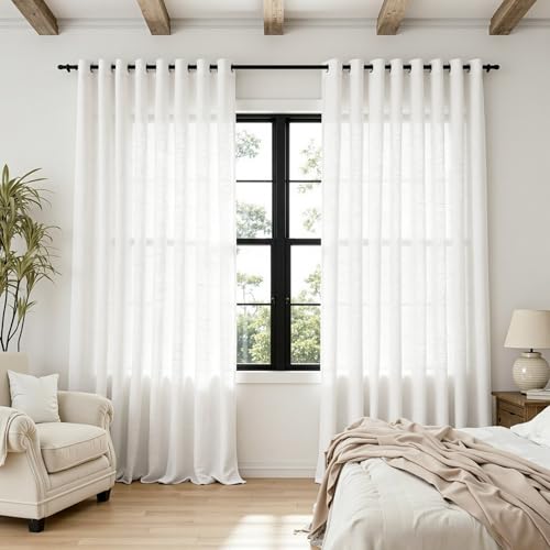 Rideaux salon moderne blanc 140x240 cm translucides avec oeillets - 5
