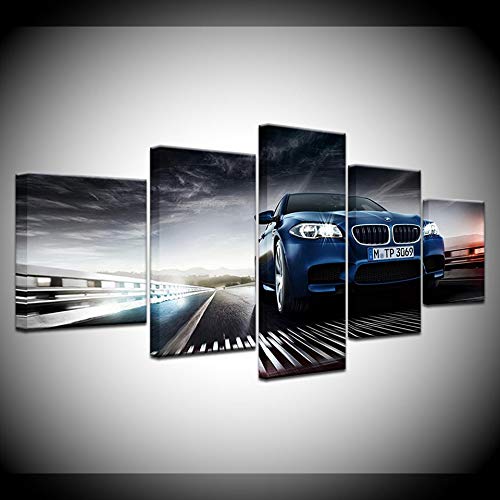 Tableau sur toile voiture bleue pour salon chic et contemporain