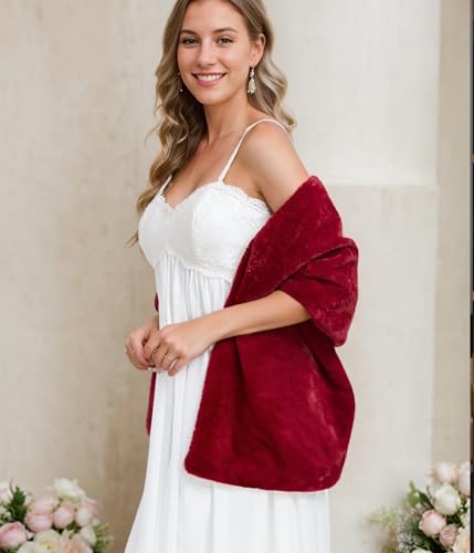 Faux Fur Shawl Wraps for Wedding Womens Soft Winter Scarf Shrug Formal Party4