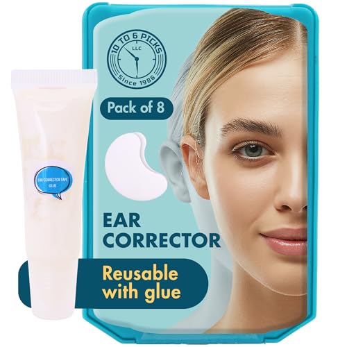Reusable Cosmetic Ear Corrector glue Kit – 8pcs Silicone Ear Tape with Glue, Invisible Ear Stickers for Big Ears, Protruding Ear Corrector for Adults, Non-Surgical Ear Pinning Tape &amp; Skin-Friendly