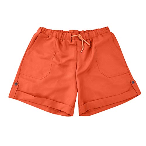 Jumesgu Shorts For Women Loose Roll Cuff Shorts Wide Leg Linen Print Pockets Comfy Bermuda Shorts With Drawstring Orange #TOP3