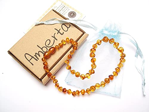 Bernstein-Halskette, 33 cm, 100 % hochwertiger Bernstein von der Ostsee, Echte Bernsteinkugeln. Amberta®.