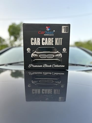 Image of CAR SAAZ Car Care Kit (Pack of 10 Pcs) | Includes: All in One Polish, Dashboard Polish, Upholstery Cleaner, Shampoo, Tyre Shiner (200ml Each), 5 Applicators & Cloth | Car Polish Kit | Clean & Protects