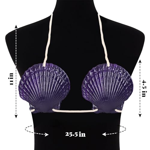 Image of White Shell Bra with Cord and Starfish Hair Clip, 4.5 inch x 5 inch DIY Natural Shell Bikini Top, Halloween Costumes for Mermaid