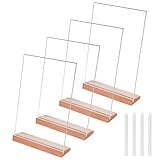 FuxFuis 4 Stück Tischaufsteller A4 Acryl Aufsteller, Acryl L-Ständer mit Holz Sockelboden Werbeaufsteller A4 Menükartenhalter Transparent L Form Aufsteller für Werbung Flyer (Innenseite 210*297mm)