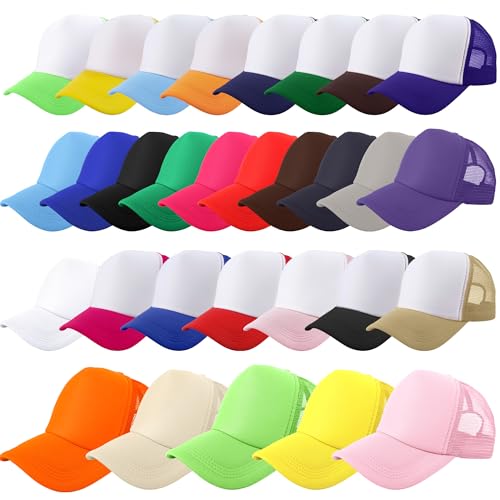 Image of 30 Pack Adult Sublimation Trucker Caps Bulk DIY Printing Baseball Hat Mesh Trucker Hat for Men Women Summer