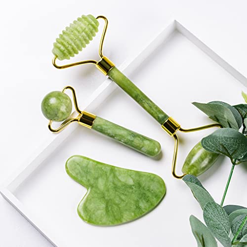 Image of MAYCREATE Jade Roller & Gua Sha Tool Face Massager 100% Natural Puffiness Facial Skin Massager with Gua Sha for Neck Skin, Cheeks Slimmer with Gift Box | Daily Facial Massage, Helps Reduce the Look of Puffiness, Natural Jade Stone, Handheld Design