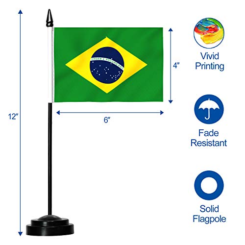 Conjunto de bandeiras de mesa ANLEY Brasil Deluxe - Bandeira de mesa brasileira em miniatura de 6 x