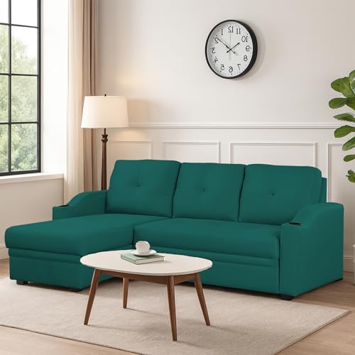 Image of Casaliving Ravonna LHS 4 Seater L Shape Corner Sofa Cum Bed for Living Room (Pine Fabric) Premium Fabric Sofa