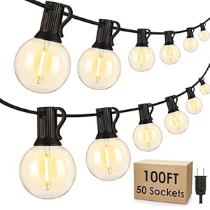 Mlambert 100Ft LED Outdoor String Lights, Dimmable Patio Lights, Waterproof Shatterproof 50+3 G40 Globe Bulb Lights for Backyard Bistro-Black 1 Pack