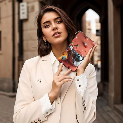 Cool Orange Astronaut Skull Print Wallet Women, Leather Bifold Multi Card Wallet, Long Purse Women's Wallets 6