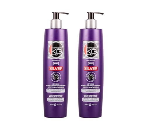 KERAGOLD KG PRO SILVER Shampoing Violet Déjaunisseur Sans Sulfate – Lot de 2, 500 ml