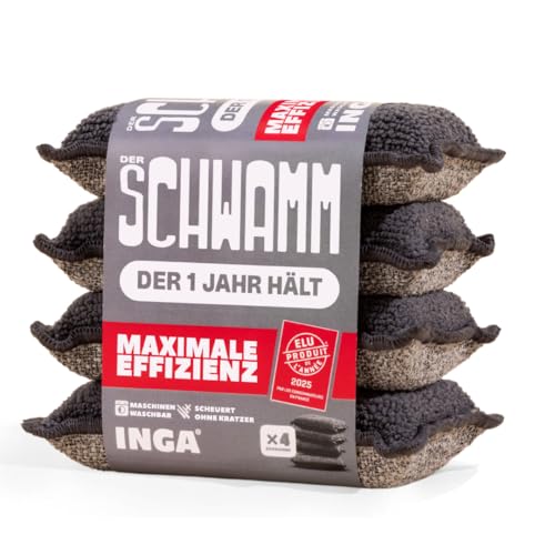 INGA 4er Pack Graue Küchenschwämme
