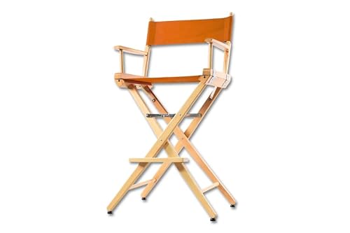Filmcraft Pro Series Director Chair - Tall Natural Wood Finish with Orange Canvas