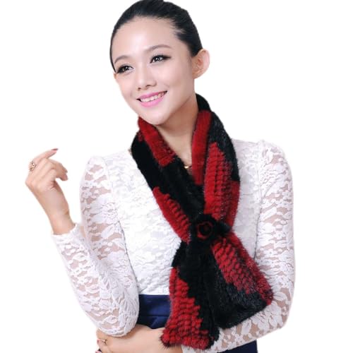 URSFUR Mink Knit Bell Bottom Pull Through Scarf Multicolor (Black & Red)