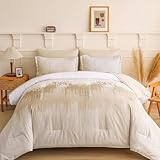 WONGS BEDDING Comforter Set Queen, Ombre Beige 7 Pieces Bed in a Bag Colorful Abstract Art Gradient Comforter Soft Microfiber Bedding Set with Flat Sheet, Fitted Sheet, Pillow Shams, Pillowcases