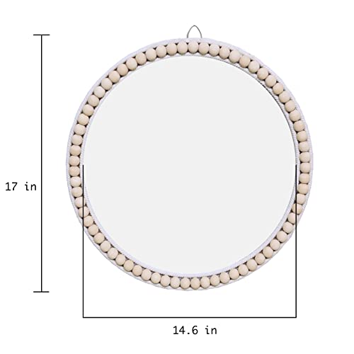 Takor 17 Inch Boho Wall Mounted Mirror, Circle Decorative Hanging Mirror,Round Mirrors With White Wooden Beads,Wall Decor For Bathroom,Living Room,Bedroom,Nursery (17Inch) #TOP1