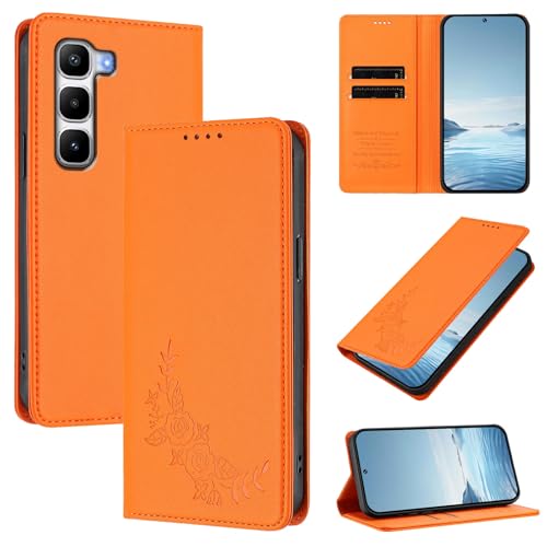 �X�}�z�P�[�X �Ή��@�� for Infinix Hot 60 Pro Plus �yRFID�u���b�N�z�y�J�[�h�z���_�[�t�����z �}�O�l�b�g�J�� �X�^���h�@�\�t���z�X�}�z�P�[�X Orange