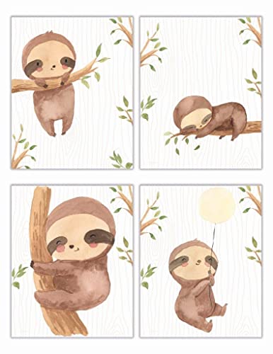 Image of TRENDYPRINT Baby Sloth in the Jungle - Children’s Nursery Room Décor – Set of Four 8" x 10" Wall Art – Officially Licensed Merchandise