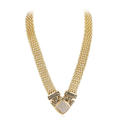 UNY Short Necklace 48cm Popcorn chain Pave Rhinestone Classic Elegant Vintage Antique Jewelry