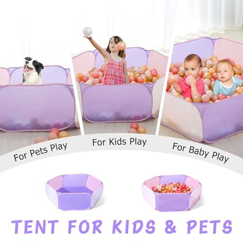 Heopeis Kids Ball Pit Large Pop Up Children Ball Play Tent for Toddlers Girls Boys for Indoor Outdoor Baby Playpen with Carry Tote, Balls Not Included (Light Purple/Light Pink) - Thumbnail 6