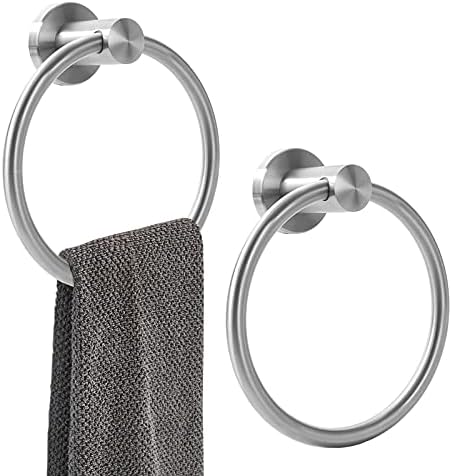 Orlif Towel Ring Brushed Nickel for Bathroom，SUS 304 Heavy Duty Stainless Steel Hand Towel Holder Round Bath Towel Holder Hangers with Wall Mount Hardware（2 Pack，Drill Needed）