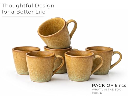 Image of Bodhi House Handcrafted Ceramic Tea Cup Set of 6 Pieces (175 Ml), Stoneware Coffee Mug, Microwave Safe Tea Cup, Glossy Finish, Ideal for Daily use, Casual Gatherings and Gifting, Turquoise Copper