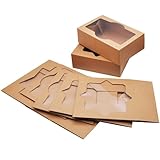 JOYIN 20 PCS Kraft Cardboard Bakery Cookie Boxes Set in 3 Sizes Auto-Popup with Window for Christmas Cupcakes, Cookies, Brownies, Donuts, Truffles Gift-Giving