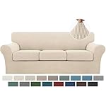 Turquoize 4 Piece Couch Cover Sofa Covers for 3 Cushion Couch Sofa Slipcovers Washable Sofa Cover for Dogs with Individual Couch Cushion Covers Feature Jacquard Fabric(3 Cushion Sofa, Biscotti Beige)