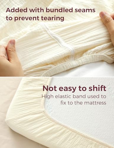 Image of Momcozy Muslin Standard Fitted Crib Sheets, 52 inchx28 inch, 2 Pack Soft Breathable Natural Cotton Baby Mattress Sheet, 360 Mattress Wrapping No Slip Boys Girls Neutral Toddler Bed Sheet, Bravery Giraffe